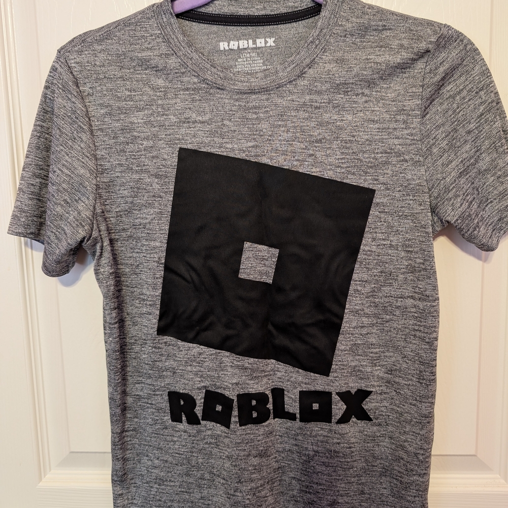 Roblox Boy's Gray and Black Graphic T-Shirt, Size L 14-16, EUC